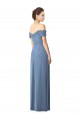 Cap Sleeves Off the Shoulder Soft Chiffon Dusty Blue Long Bridesmaid Dress Leicester
