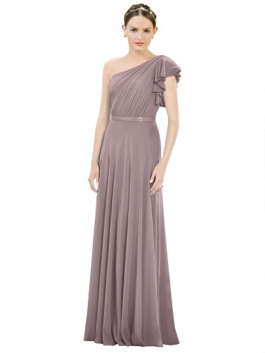 Sleeveless One Shoulder Soft Chiffon Dusty Rose Long Bridesmaid Dress Leicester