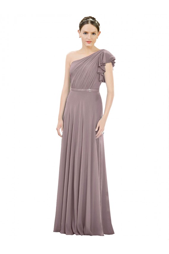 Sleeveless One Shoulder Soft Chiffon Dusty Rose Long Bridesmaid Dress Leicester