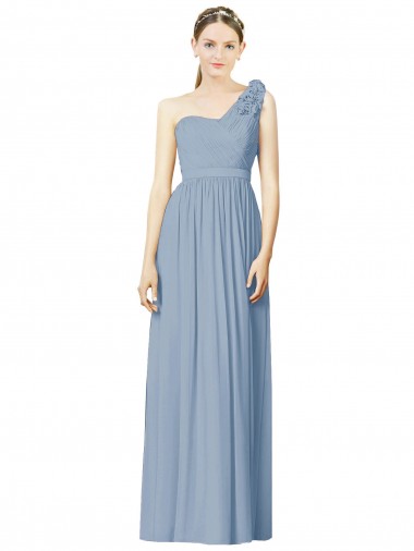 Sleeveless One Shoulder Soft Chiffon Dusty Blue Long Bridesmaid Dress Leicester