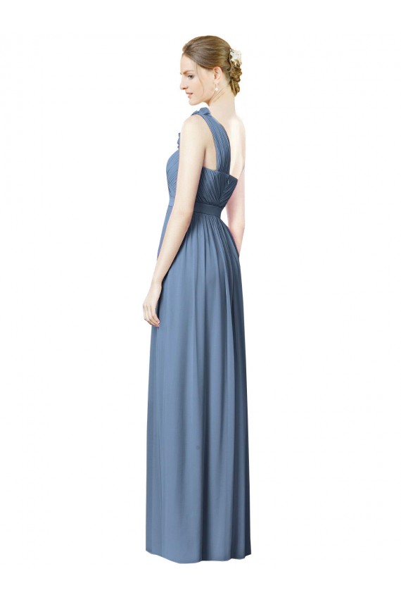 Sleeveless One Shoulder Soft Chiffon Dusty Blue Long Bridesmaid Dress Leicester