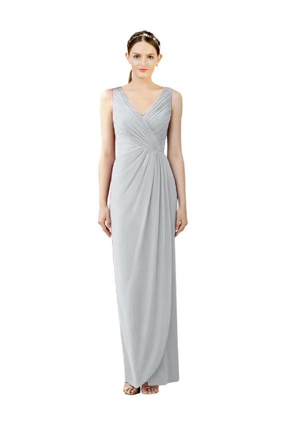 Sleeveless V-Neck Chiffon Frost Long Bridesmaid Dress / Evening Dress Leicester
