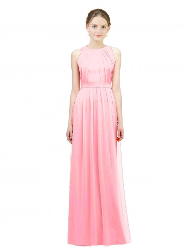 Sleeveless Halter Neck Soft Chiffon Salmon Long Bridesmaid Dress Leicester