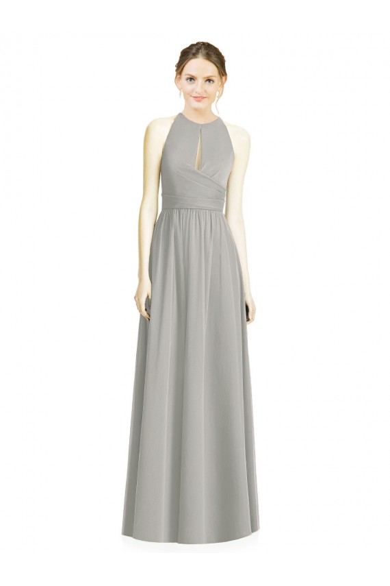 Sleeveless Halter Neck Chiffon Silver Long Bridesmaid Dress / Evening Dress Leicester