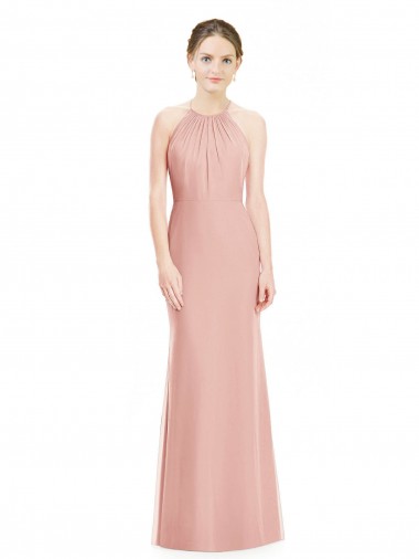 Sleeveless Halter Neck Soft Chiffon Bliss Pink Long Bridesmaid Dress Leicester