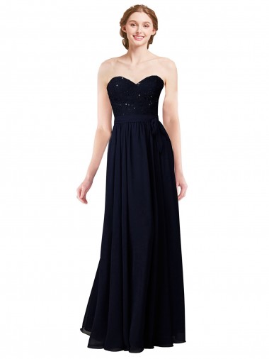 Sleeveless Sweetheart Soft Chiffon Dark Navy Long Formal Dress / Bridesmaid Dress Leicester