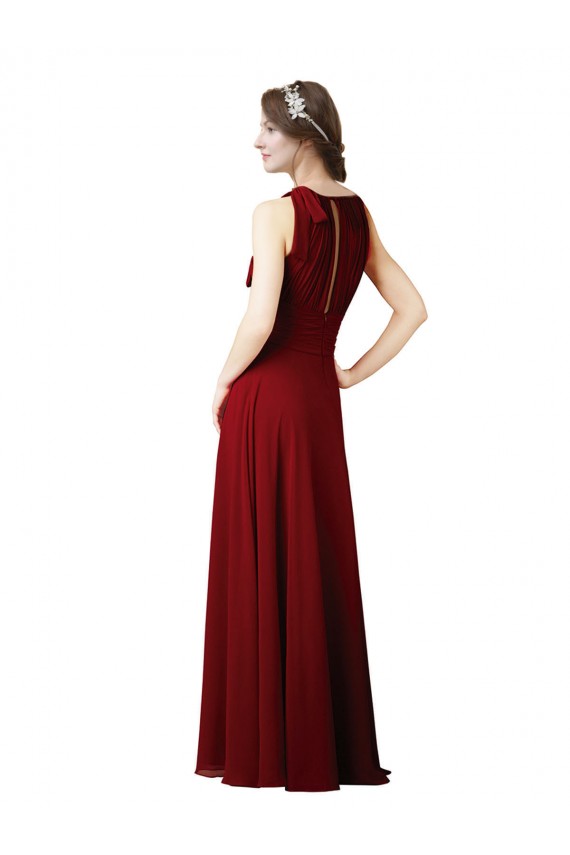 Sleeveless Halter Neck Soft Chiffon Burgundy Sheath Long Bridesmaid Dress Leicester