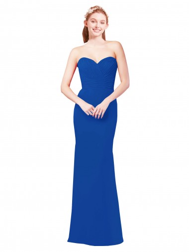 Sleeveless Sweetheart Chiffon Royal Blue Long Bridesmaid Dress / Evening Gowns Leicester