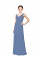 Sleeveless V-Neck Soft Chiffon Windsor Blue Long Bridal Party Dress Leicester