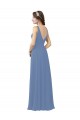 Sleeveless V-Neck Soft Chiffon Windsor Blue Long Bridal Party Dress Leicester