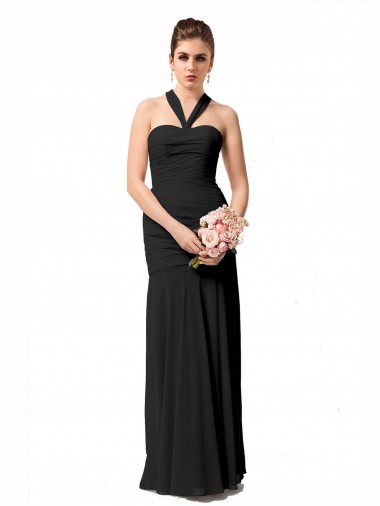 Sleeveless Halter Neck Chiffon Black Long Bridesmaid Dress / Evening Dress Leicester
