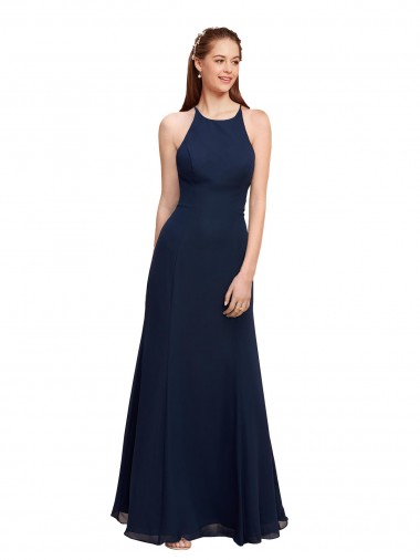 Sleeveless High Neck Soft Chiffon Dark Navy Long Prom Dress / Bridesmaid Dress Leicester