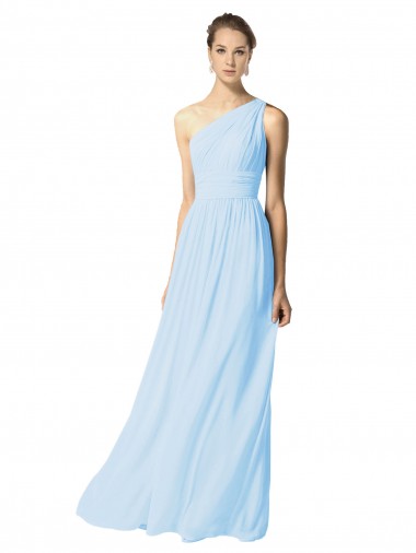 Sleeveless One Shoulder Soft Chiffon Light Sky Blue Long Bridesmaid Dress Leicester