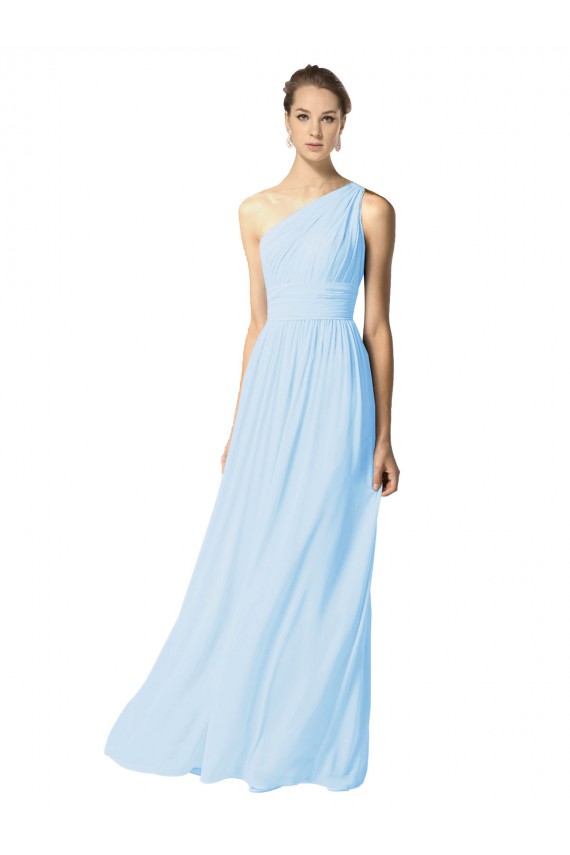 Sleeveless One Shoulder Soft Chiffon Light Sky Blue Long Bridesmaid Dress Leicester