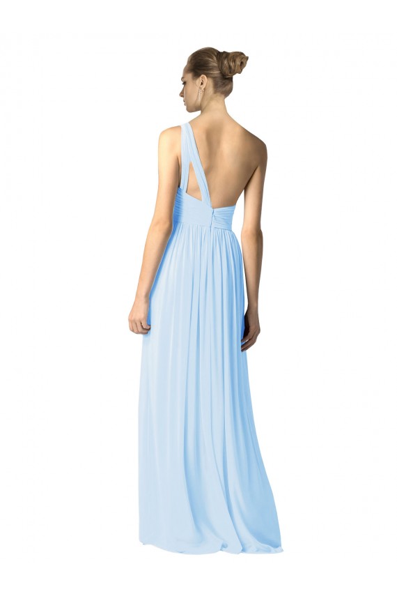 Sleeveless One Shoulder Soft Chiffon Light Sky Blue Long Bridesmaid Dress Leicester