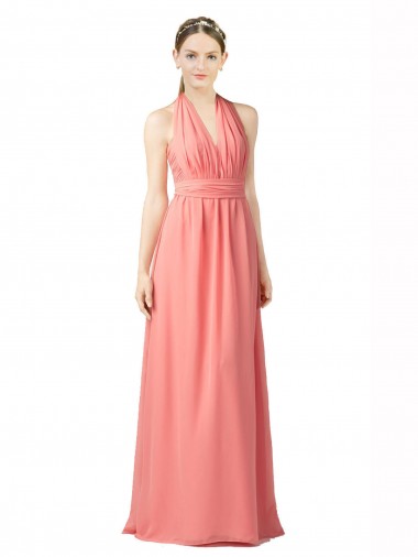 Sleeveless Sweetheart Soft Chiffon Watermelon Long Bridesmaid Dress Leicester