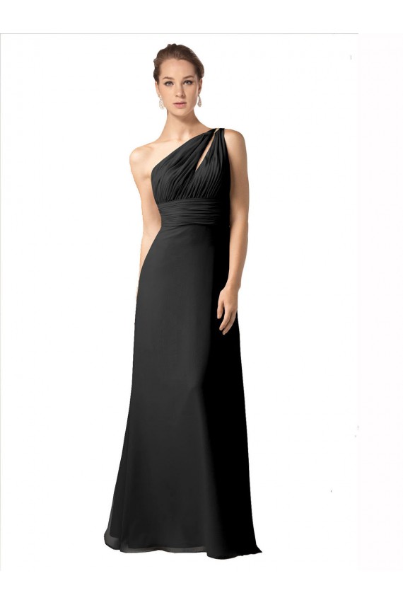 Sleeveless One Shoulder Soft Chiffon Black A-Line Long Bridesmaid Dress Leicester