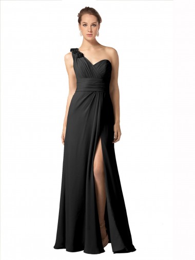 Sleeveless Sweetheart Soft Chiffon Black Long Bridesmaid Dress / Formal Dress Leicester