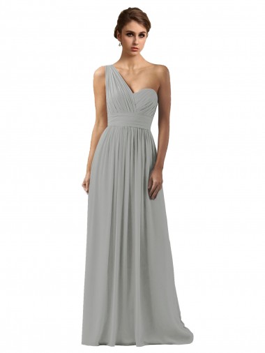 Sleeveless One Shoulder Soft Chiffon Silver Long Bridesmaid Dress Leicester