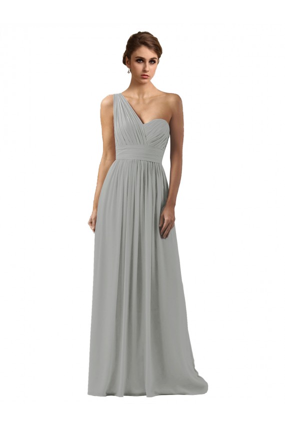 Sleeveless One Shoulder Soft Chiffon Silver Long Bridesmaid Dress Leicester