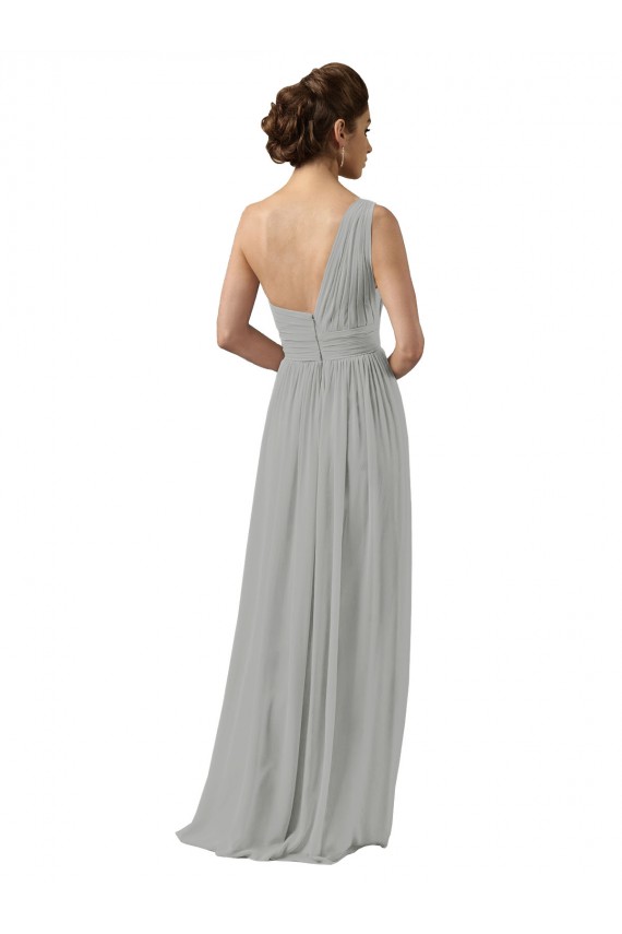 Sleeveless One Shoulder Soft Chiffon Silver Long Bridesmaid Dress Leicester