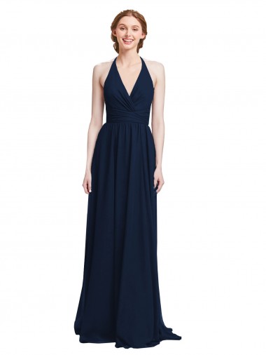 Sleeveless V-Neck Chiffon Dark Navy Long Formal Dress / Bridesmaid Dress Leicester