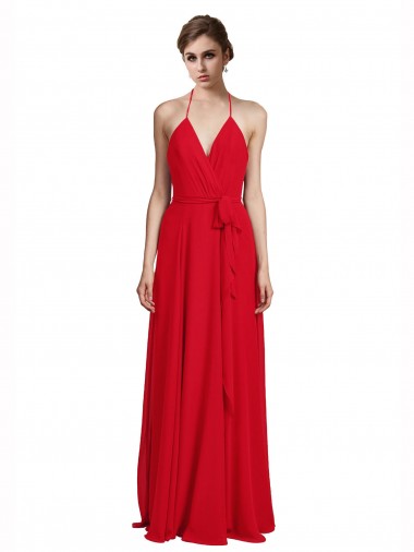 Sleeveless V-Neck Chiffon Red Long Bridesmaid Dress Leicester