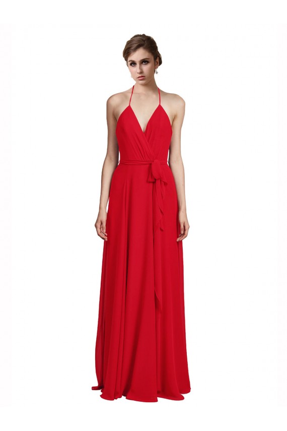Sleeveless V-Neck Chiffon Red Long Bridesmaid Dress Leicester