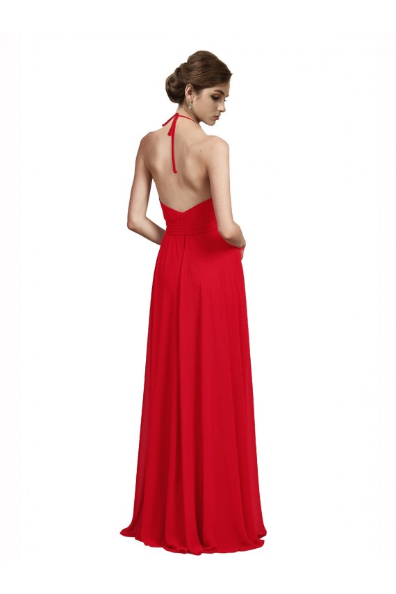 Sleeveless V-Neck Chiffon Red Long Bridesmaid Dress Leicester