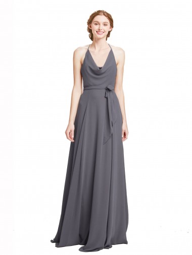 Sleeveless Halter Neck Soft Chiffon Slate Grey Long Bridesmaid Dress Leicester