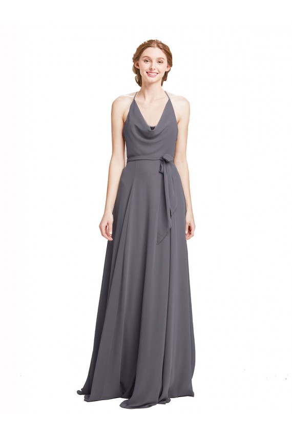 Sleeveless Halter Neck Soft Chiffon Slate Grey Long Bridesmaid Dress Leicester