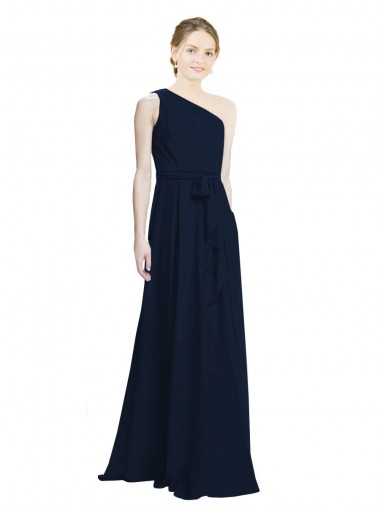 Sleeveless One Shoulder Chiffon Dark Navy Long Bridesmaid Dress / Evening Dress Leicester