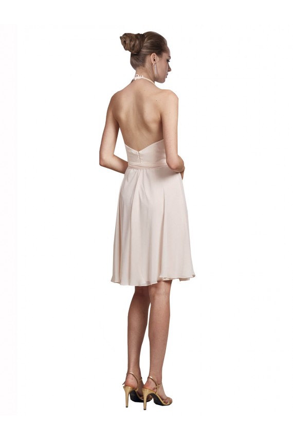 Sleeveless V-Neck Soft Chiffon Cream Pink Knee Length Bridesmaid Dress Leicester