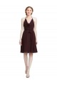 Sleeveless Halter Neck Soft Chiffon Burgundy Gold Knee Length Bridesmaid Dress Leicester