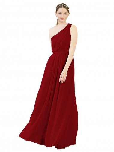 Sleeveless One Shoulder Chiffon Burgundy Long Bridal Party Dress / Evening Dress Leicester