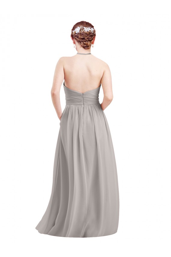 Sleeveless High Neck Soft Chiffon Dark Navy Long Evening Gowns / Bridesmaid Dress Leicester