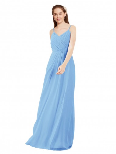 Sleeveless V-Neck Soft Chiffon Periwinkle Sheath Long Bridesmaid Dress Leicester