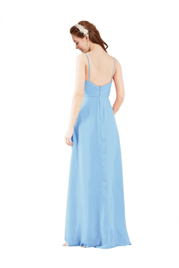 Sleeveless V-Neck Soft Chiffon Periwinkle Sheath Long Bridesmaid Dress Leicester
