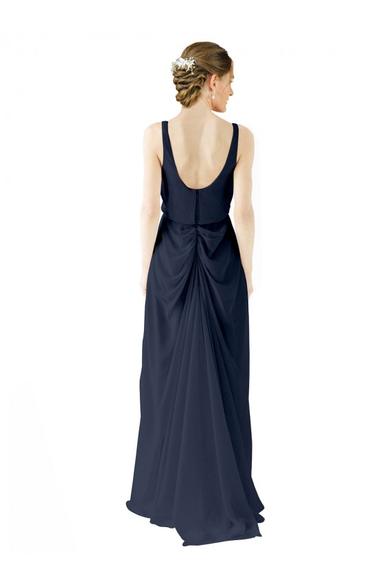 Sleeveless Scoop Neck Soft Chiffon Dark Navy Long Bridesmaid Dress Leicester