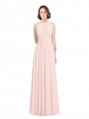 Sleeveless Halter Neck Soft Chiffon Pink Long Bridesmaid Dress Leicester