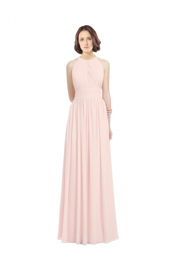 Sleeveless Halter Neck Soft Chiffon Pink Long Bridesmaid Dress Leicester