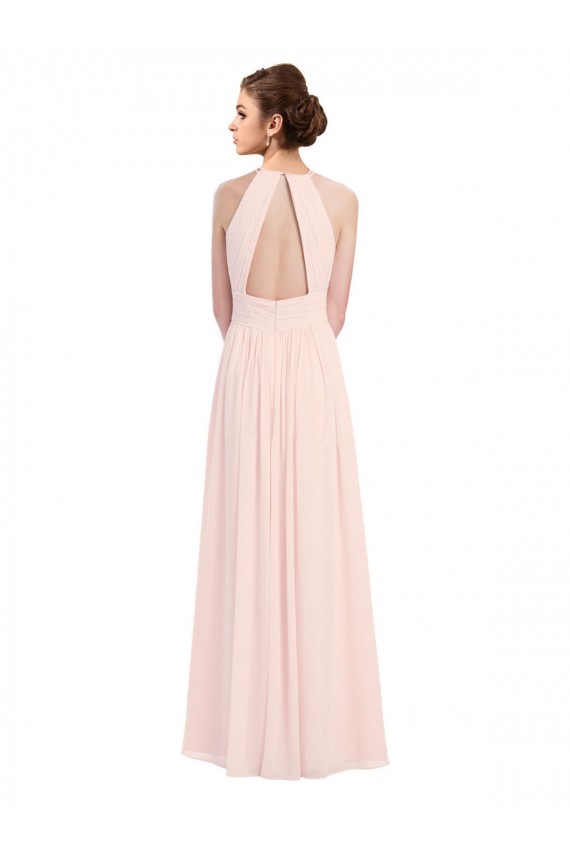 Sleeveless Halter Neck Soft Chiffon Pink Long Bridesmaid Dress Leicester