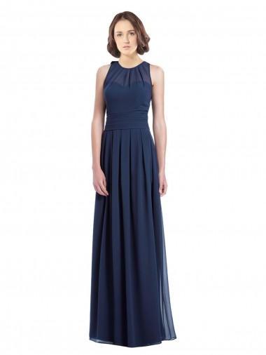Sleeveless Halter Neck Chiffon Dark Navy Long Floor Length Bridesmaid Dress Leicester