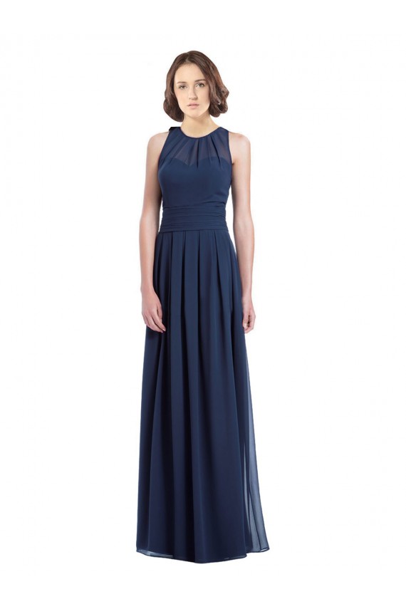 Sleeveless Halter Neck Chiffon Dark Navy Long Floor Length Bridesmaid Dress Leicester