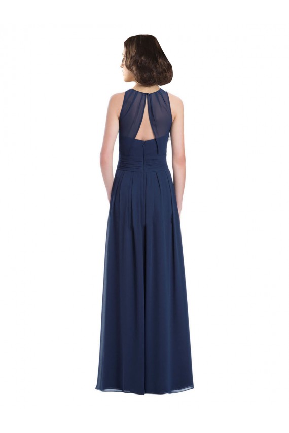 Sleeveless Halter Neck Chiffon Dark Navy Long Floor Length Bridesmaid Dress Leicester