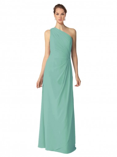 Sleeveless One Shoulder Soft Chiffon Jade Long Bridesmaid Dress Leicester