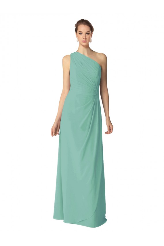 Sleeveless One Shoulder Soft Chiffon Jade Long Bridesmaid Dress Leicester