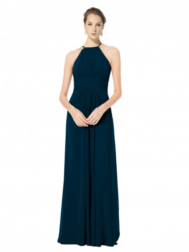 Sleeveless Halter Neck Soft Chiffon Midnight Green Long Bridesmaid Dress Leicester