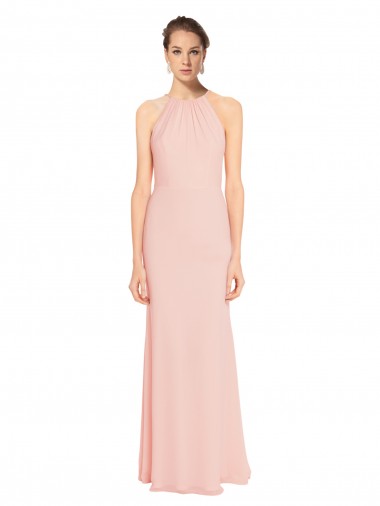 Sleeveless Halter Neck Chiffon Pink Long Bridesmaid Dress Leicester