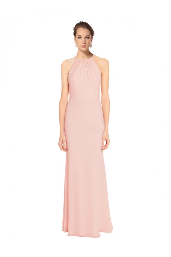 Sleeveless Halter Neck Chiffon Pink Long Bridesmaid Dress Leicester